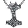 LineAve Mens Stainless Steel Large Wolf Viking Thors Hammer Pendant Necklace, 23''+2'' Ext, 8c0015