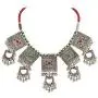 Zephyrr Necklace Carved German Silver Choker Green & Red Beaded Mirror & Enamel for Women and Girls
