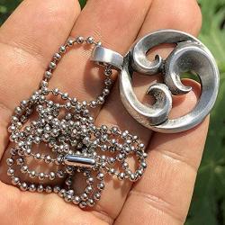 Tribal Surfer Maori Hawaiian Polynesian Jewelry Triple Koru Protection Amulet peace-tranquillity-personal growth-positive change-awakening Pewter Mens Pendant Necklace Charm for men Silver Ball Chain