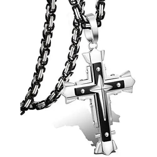 LOLIAS 5MM Stainless Steel Cross Pendant Necklace Men Byzantine Chain Necklace 22-30 Inches LOLIAS 5MM Stainless Steel Cross Pendant Necklace Men Byzantine Chain Necklace 22-30 Inches