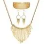 Hanpabum Necklace and Earrings Bracelet 3 Pack Jewelry Set for Women Gold Metal Fringe Drop Collar Necklace and Earrings Bracelet Set
