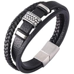 ANTS TRIBE Mens Multi-Layer Braided Leather Bracelets with Stainless Steel Magnetic Closure, Men Jewelry/Magnetic Bracelet/-Unique Gifts for Men or Women,Wrist Cuff Bangle 8.0-8.6 Inch