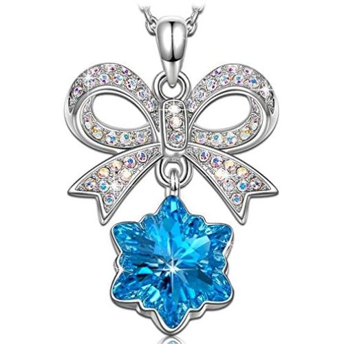 Kate Lynn Womens Necklace ❉The First Snow❉ Bow Pendant Necklace for Girls Crystals Jewelry for Women Gifts with Gift Box 17.5''+2''