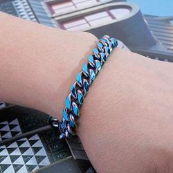 TOPGRILLZ 10,14mm Polished Stainless Solid Quenching Color Reflection Laser Link Chain Bracelet for Men and Women Hip Hop Personality Jewelry