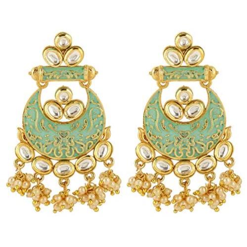 Efulgenz Indian Bollywood Wedding Bridal Gold Plated Faux Pearl Crystal Kundan Rhinestone Chandbali Earrings Jewelry Set