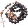 Sundysh Rosary Catholic Prayer Beads Necklace for Men Boy,Holy Black Gemstone Rosaries Chain,No Breaking Rosario Steel Crucifix Cross Christian Gift Jewelry