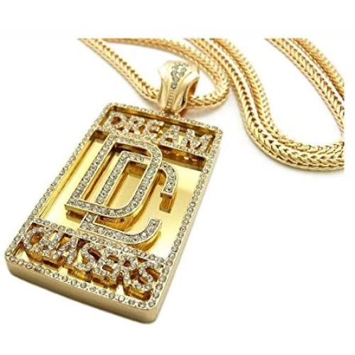 Shiny Jewelers USA Mens Dream Chaser ICED Out Hip HOP CZ Pendant Franco OR Cuban Chain Necklace Set