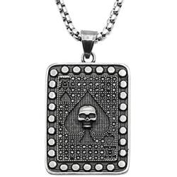 Painosess Men Women Necklace Vintage Stainless Steel Ace of Spades Skull Pendant with 24 inches Chain