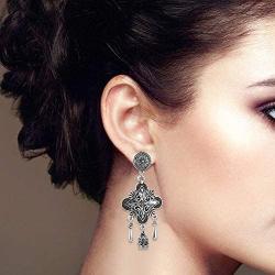 Saissa Silver Plated Oxidised Metal Bollywood Dangler Boho Earrings Indian Jewelry for Women