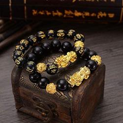 CARSHIER Feng Shui Good Luck Bracelets for Men Women Obsidian Bead Chinese Lucky Charm Bracelet Pixiu Yao Attract Wealth Porsperity Feng Shui Jewelry