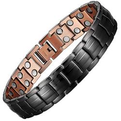 Mens Copper Bracelets 8.5'' Link Adjustable Black Pure Copper with Double Raw 3000Gauss Magnets Pain Relief for Arthritis and Carpal Tunnel Migraines Tennis Elbow