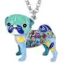 DOWAY Pug Dog Necklace Chain Cute Pet Pendant for Women Girls Jewelry Gift with Floral Enamel