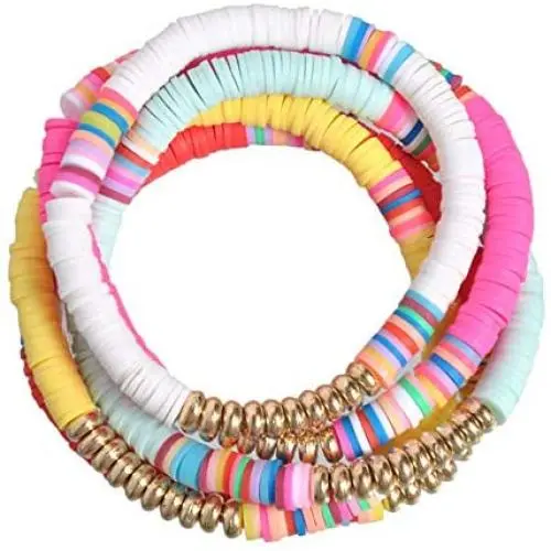6Pcs Set Stack Rainbow Vinyl Disc Bead Surfer Stretch Bracelet Handmade Rainbow Polymer Elastic Rope Boho Beaded Bracelet Summer Beach Jewelry 6Pcs Set Stack Rainbow Vinyl Disc Bead Surfer Stretch Bracelet Handmade Rainbow Polymer Elastic Rope Boho Beaded Bracelet Summer Beach Jewelry
