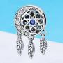 Dream Catcher Charm 925 Sterling Silver Dangle Charms Bead Feather Angel Wing Charms Flower Charm for Women Charm Bracelelt
