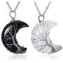Hicarer 2 Pieces Tree Life Crescent Moon Necklace Wire Wrap Gemstones Healing Crystal Pendant Necklace Quartz Jewelry for Women