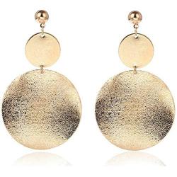 ONLYJUMP Shimmering Round Disc Metal Dangle Earrings for Women Girls Fashion Retro Frosted Gold Silver Big Circle Geometric Statement Ear Jewelry