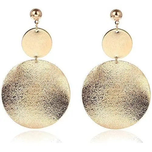 ONLYJUMP Shimmering Round Disc Metal Dangle Earrings for Women Girls Fashion Retro Frosted Gold Silver Big Circle Geometric Statement Ear Jewelry ONLYJUMP Shimmering Round Disc Metal Dangle Earrings for Women Girls Fashion Retro Frosted Gold Silver Big Circle Geometric Statement Ear Jewelry