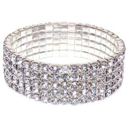 Oussum Swarovski Element Austrian Crystal Stretch Bracelet Jewelry in Silver Tone