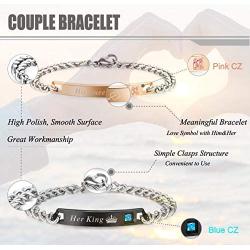 FIBO STEEL 4 Pcs Couples Necklace Bracelets Set for Women Men Matching His and Hers Love Heart Relationship Jewelry Gifts