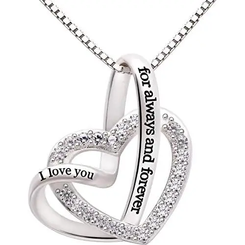 ALOV Jewelry Sterling Silver I Love You for Always and Forever Love Heart Cubic Zirconia Necklace ALOV Jewelry Sterling Silver I Love You for Always and Forever Love Heart Cubic Zirconia Necklace