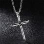 Cross Necklace for Men Boys Cross Pendant STRENGTH Bible Verse Stainless Steel Necklace