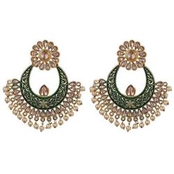 Efulgenz Indian Bollywood Antique Gold Plated Wedding Faux Pearl Crystal Rhinestone Dangle Chandbali Earrings Jewelry Set