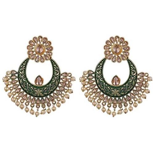 Efulgenz Indian Bollywood Antique Gold Plated Wedding Faux Pearl Crystal Rhinestone Dangle Chandbali Earrings Jewelry Set