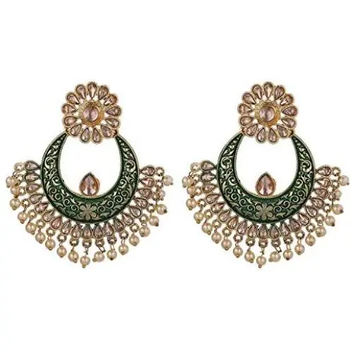 Efulgenz Indian Bollywood Antique Gold Plated Wedding Faux Pearl Crystal Rhinestone Dangle Chandbali Earrings Jewelry Set