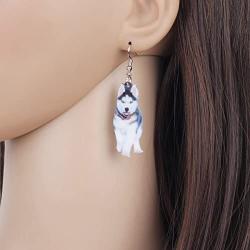 NEWEI Acrylic Drop Dangle Sweet Siberian Husky Dog Earrings Fashion Jewelry For Women Girl Gift Charms