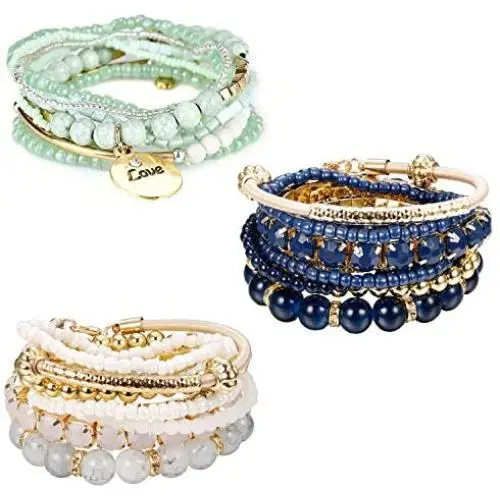 Finrezio 3 Sets Bohemian Beaded Bracelets for Women Multilayer Stretch Stackable Bracelet Set Multicolor Jewelry Finrezio 3 Sets Bohemian Beaded Bracelets for Women Multilayer Stretch Stackable Bracelet Set Multicolor Jewelry
