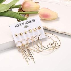 FIBO STEEL Necklace and Earring Jewelry Set 5 PCS Necklaces of Different Lengths with 38 Pairs Layered Ball Dangle Hoop Stud Earrings Mixed Women Fashion Jewelry