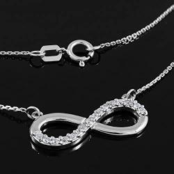 Fine 14k White Gold Infinity Polished Pendant Necklace with Diamonds