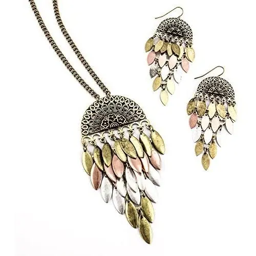 LookLove Womens Jewelry Mixed Metal Long Necklace and Earring Set for Women 30'' Long Necklace 3'' Earrings LookLove Womens Jewelry Mixed Metal Long Necklace and Earring Set for Women 30'' Long Necklace 3'' Earrings