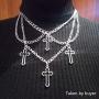 HMIXN Punk Chain Chokers Pendants for Women E Girl, Silver Color Alloy Hollow Cross Layered Choker Necklaces