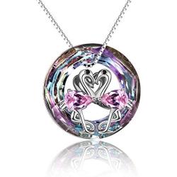 TOUPOP Flamingo Gifts for Women s925 Sterling Silver Flamingo Pendant Necklace with Circle Purple Crystal Jewelry Gifts for Women Mom Girls Birthday Mothers Day