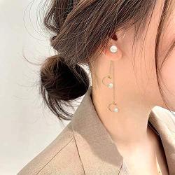 Earrings for Women-Double-Stranded Pearl Earrings Delicate Cuff Earrings Chain for Women and Girls