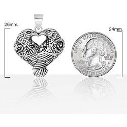 925 Sterling Silver Heart Love Couple Raven Crow Pendant Necklace 18'' for Women, Teen