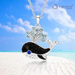 BLING BIJOUX Playful Black Whale with Water Splash Crystal Pendant Necklace for Women & Girls, Never Rust 925 Sterling Silver with Free Breathtaking Gift Box for a Special Moment of Love