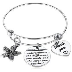 Hazado Thank You Gift Starfish Bracelet Appreciation Gift for Social Worker Volunteer Nurse Teacher Employee - Never Underestimate The Different You Made and The Lives You Touched