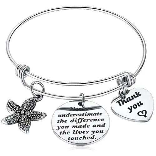 Hazado Thank You Gift Starfish Bracelet Appreciation Gift for Social Worker Volunteer Nurse Teacher Employee - Never Underestimate The Different You Made and The Lives You Touched Hazado Thank You Gift Starfish Bracelet Appreciation Gift for Social Worker Volunteer Nurse Teacher Employee - Never Underestimate The Different You Made and The Lives You Touched