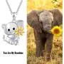 Sterling Silver Elephant Pendant Necklace with Sunflower Lovely Lucky Elephant Jewelry Birthday Gift for Mother Daughter Women Girls