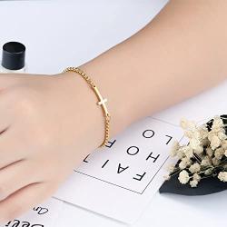 Cocazyw 14K Gold Plated Rose Gold Silver Cross Adjustable Sideways Bracelet for Women Girls,Gold Cross Bracelet Stainless Steel for Men