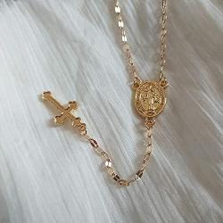 Donbnine Cross Pendant Necklaces Long Chain Y Lariat Religious Silver Jewelry for Women (gold)