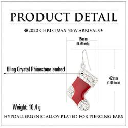 RareLove Cute Christmas Red Stocking Sock Piercing Dangle Earrings Bling Crystal CZ Silver Plated Alloy Holiday Jewelry For Women Girls