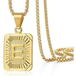 Trendsmax Initial A-Z Letter Pendant Necklace Mens Womens Capital Letter Yellow Gold Plated Stainless Steel Box Chain 22inch