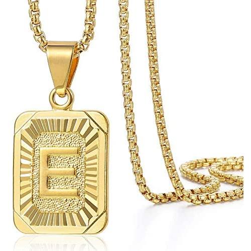 Trendsmax Initial A-Z Letter Pendant Necklace Mens Womens Capital Letter Yellow Gold Plated Stainless Steel Box Chain 22inch