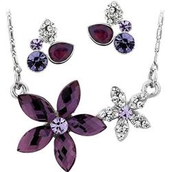 NEOGLORY Platinum Plated Purple Clear Crystal Jewelry Set, Pendant Necklace, Earrings, Bridesmaid Jewelry Wedding Women Gift