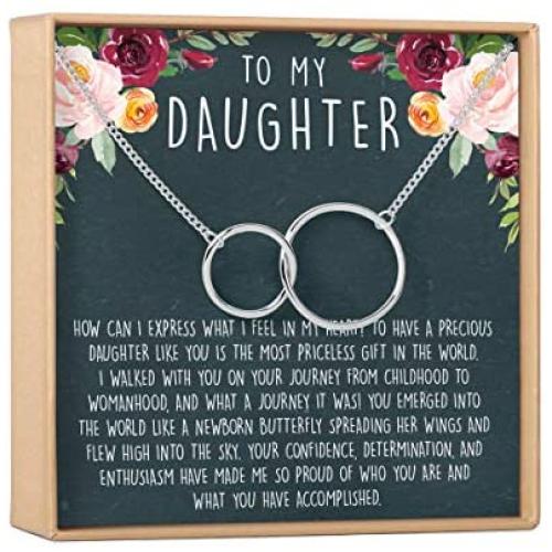 Dear Ava Daughter Necklace: Gift for Daughter, Daughter Jewelry, Mother Daughter, 2 Interlocking Circles (Silver-Plated-Brass, NA)
