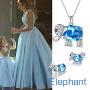 Aurora Tears Elephant Jewelry Women 925 Sterling Silver Crystal Birthstone Animal Elephants Necklace/Earring/Ring Birthday Jewelry