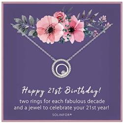 SOLINFOR 21st Birthday Gifts for Her - Sterling Silver Jewelry with Gift Wrapping, Card - 21 Year Old Necklace Gift for Women, Best Friend, Daughter